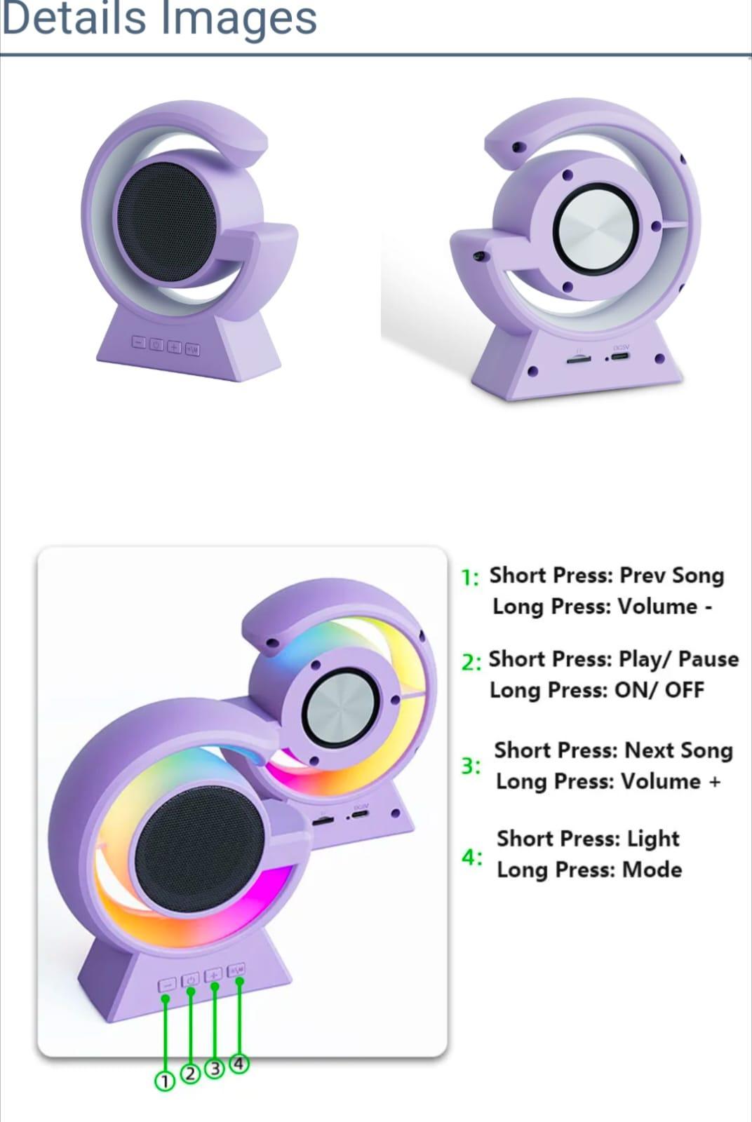 Touch Lamp Wireless Speaker Purple 5W Bluetooth 5.3