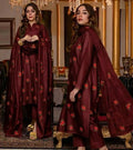 Maroon Embroidered Shamoz Silk 3Pcs Women Suit with Organza Dupatta