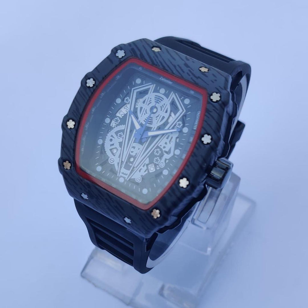 Men's Square Dial Sports Watch Black Rubber Strap 38mm
