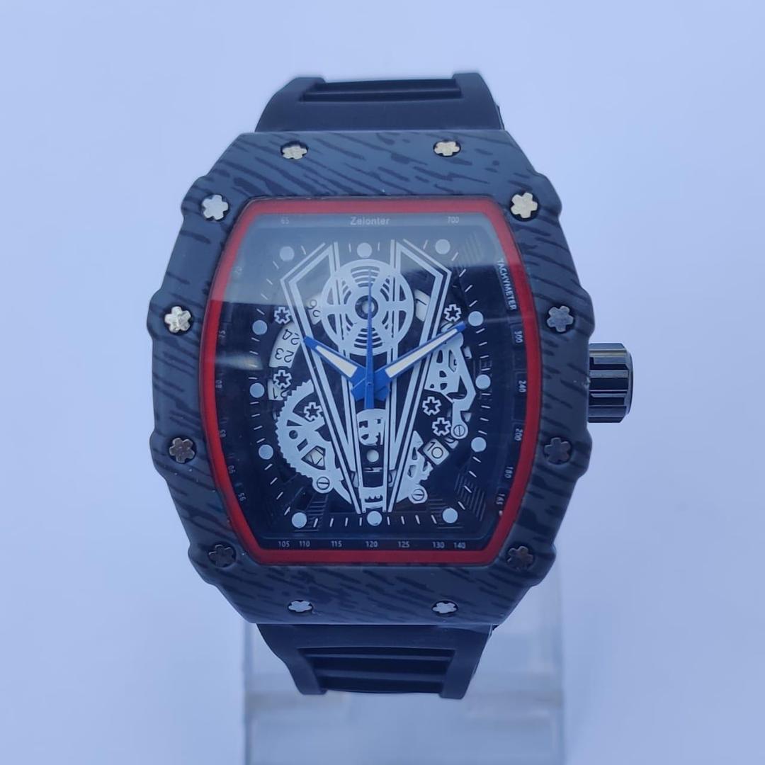 Men's Square Dial Sports Watch Black Rubber Strap 38mm