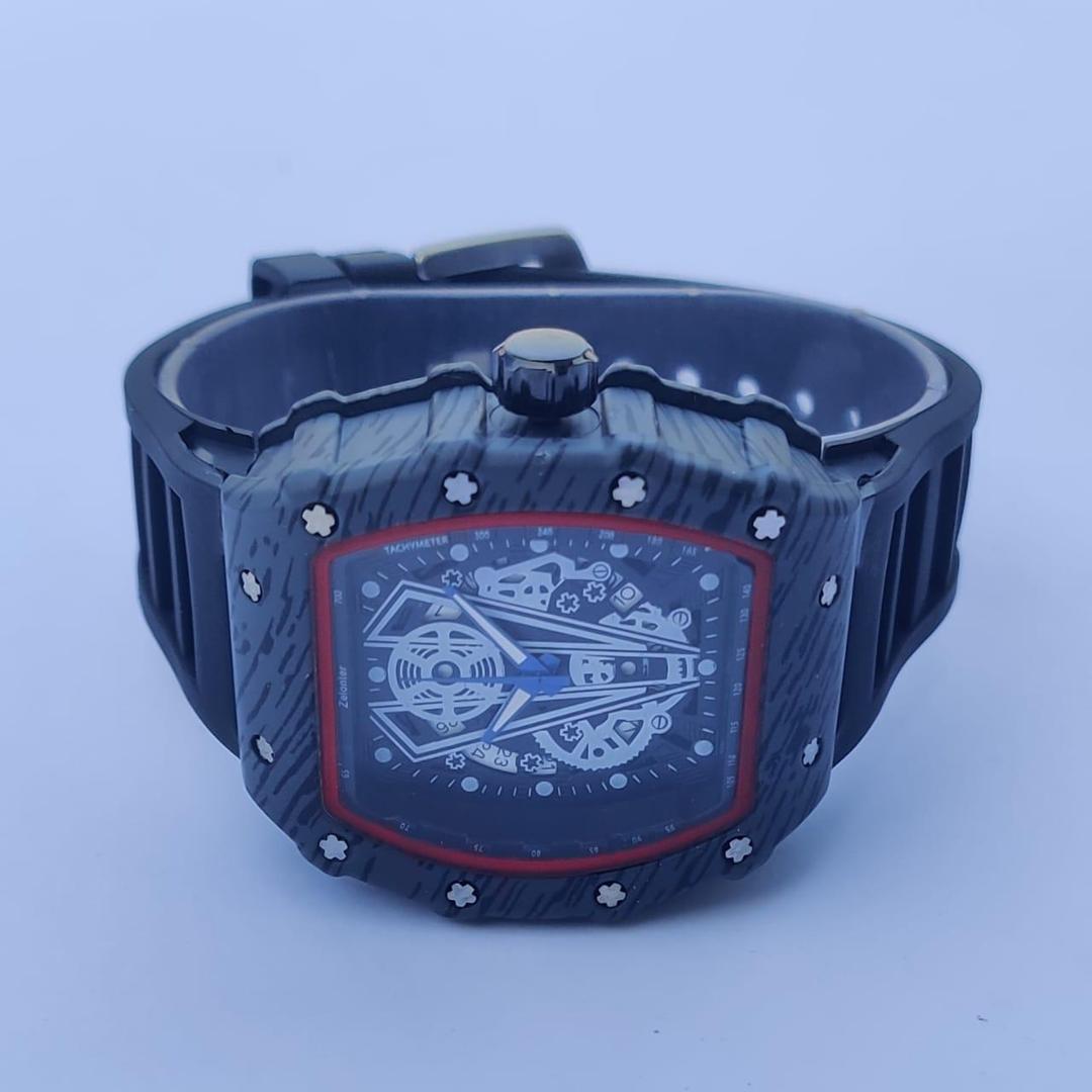 Men's Square Dial Sports Watch Black Rubber Strap 38mm