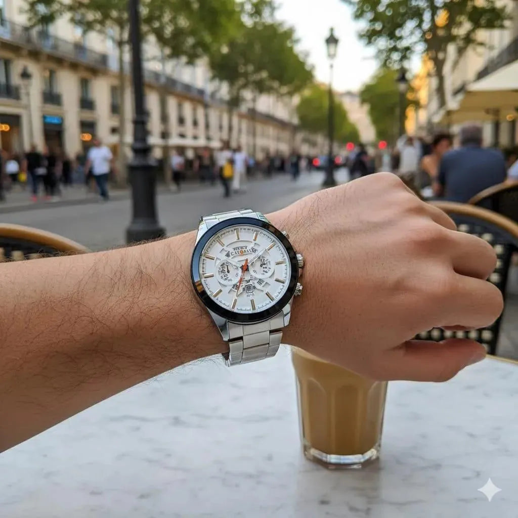 Men's Stainless Steel Chain Watch Black & Gold Dial
