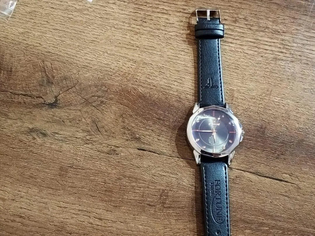 Men's Black Leather Strap Watch with Box