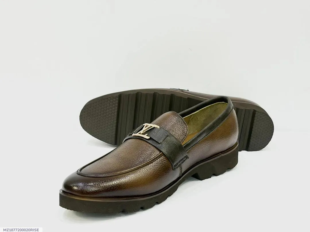 Men Brown Leather Semi-Formal Loafers with Buckle