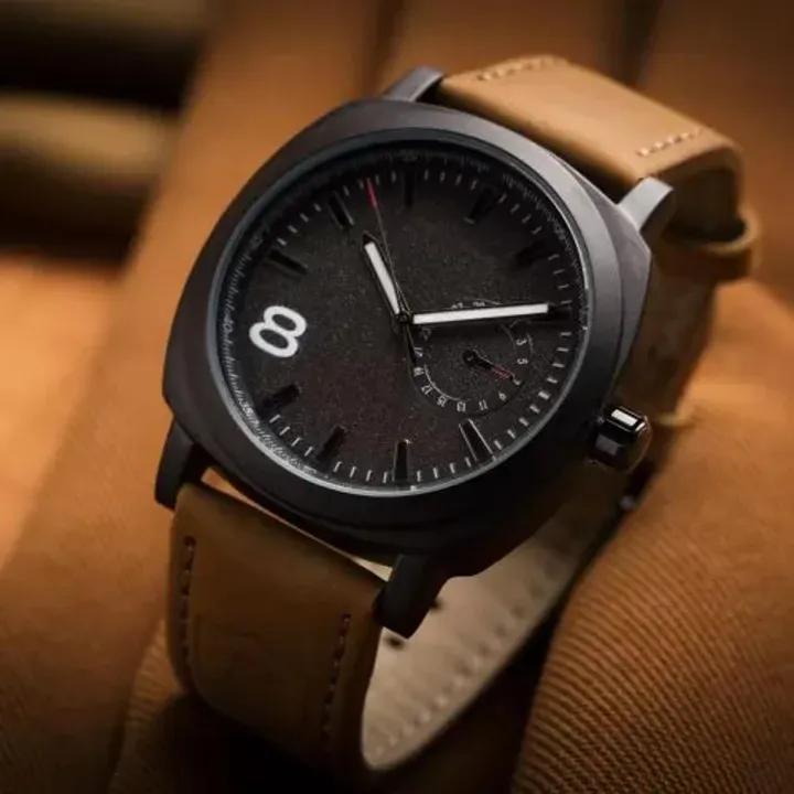 Men's Black Analog Watch with Leather Strap