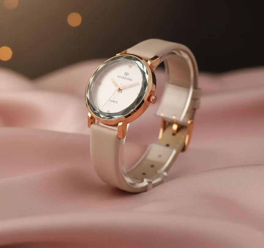 Luxury Ladies Watch Off White Leather Quartz