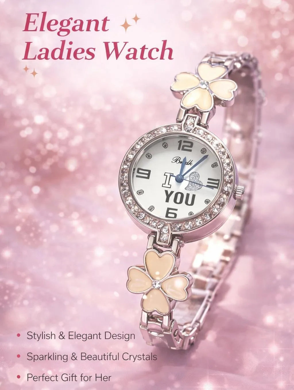 Elegant Ladies Watch with Crystal Flower Strap