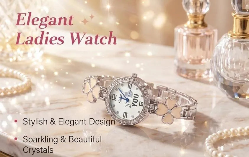 Elegant Ladies Watch with Crystal Flower Strap