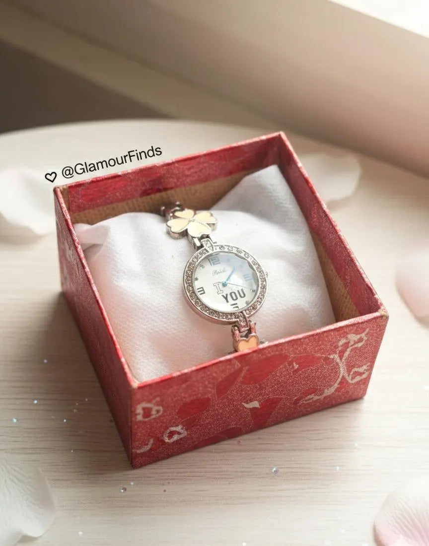 Elegant Ladies Watch with Crystal Flower Strap