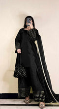 3 Pcs Women's Stitched Shamoz Silk Lace Work Suit