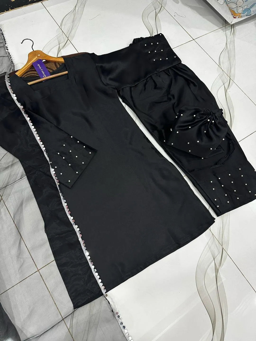 3 Pcs Women's Stitched Shamoz Silk Lace Work Suit