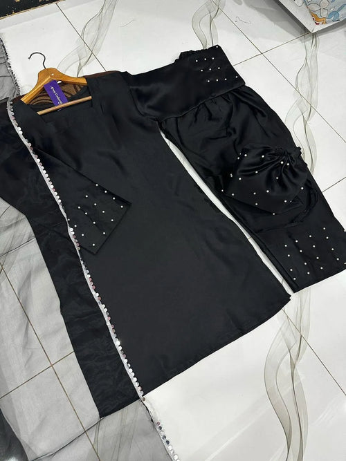 3 Pcs Women's Stitched Shamoz Silk Lace Work Suit