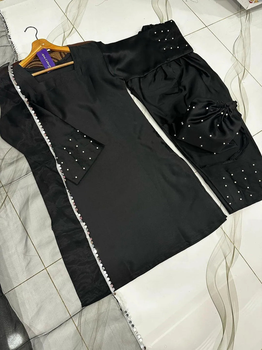3 Pcs Women's Stitched Shamoz Silk Lace Work Suit