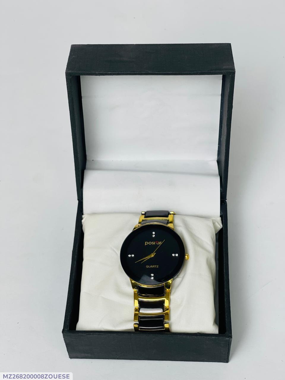 Men's Black Gold Stainless Steel Analogue Watch