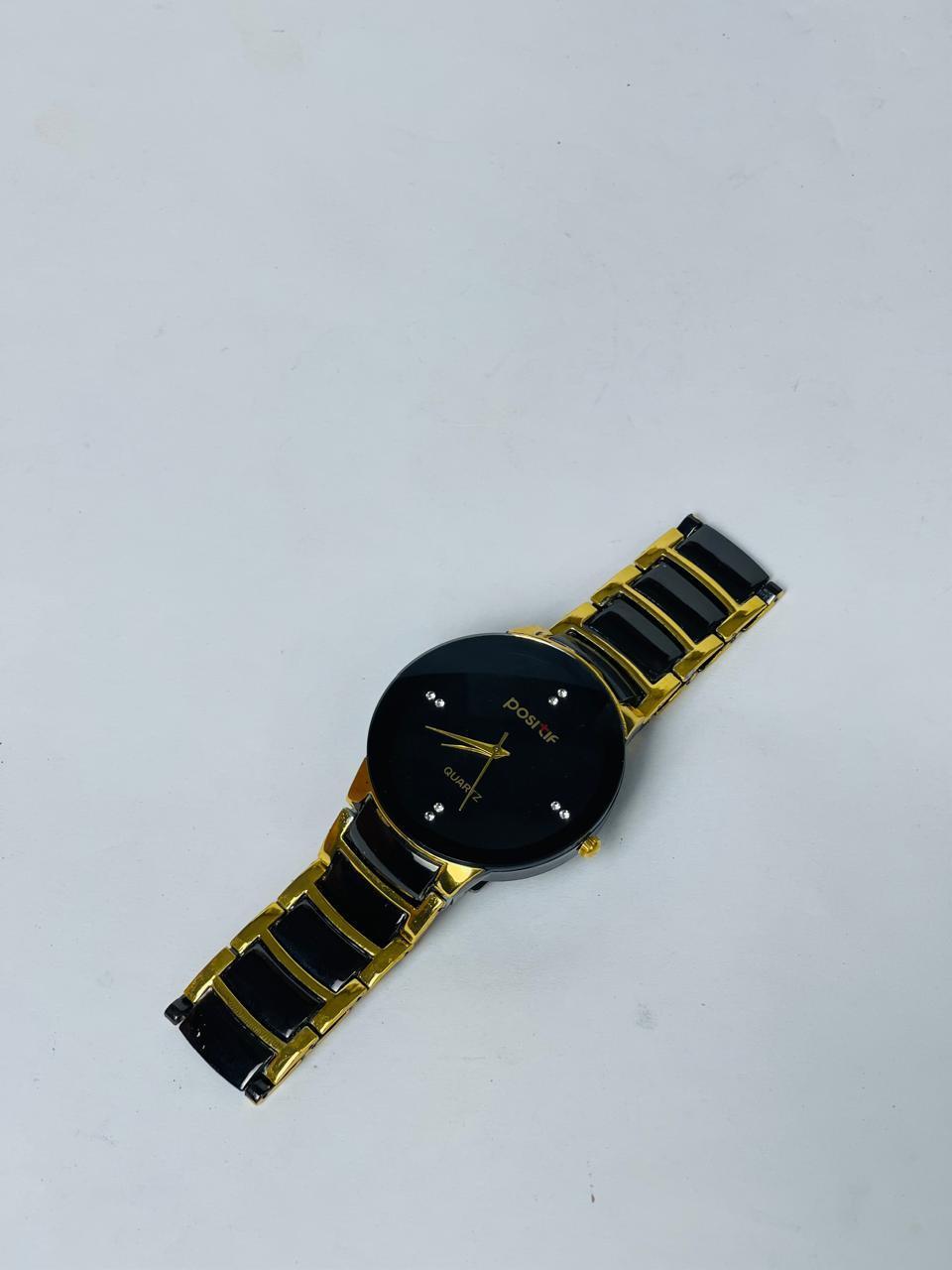 Men's Black Gold Stainless Steel Analogue Watch