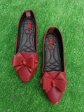 Maroon Satin Bow Pumps Women Formal Casual