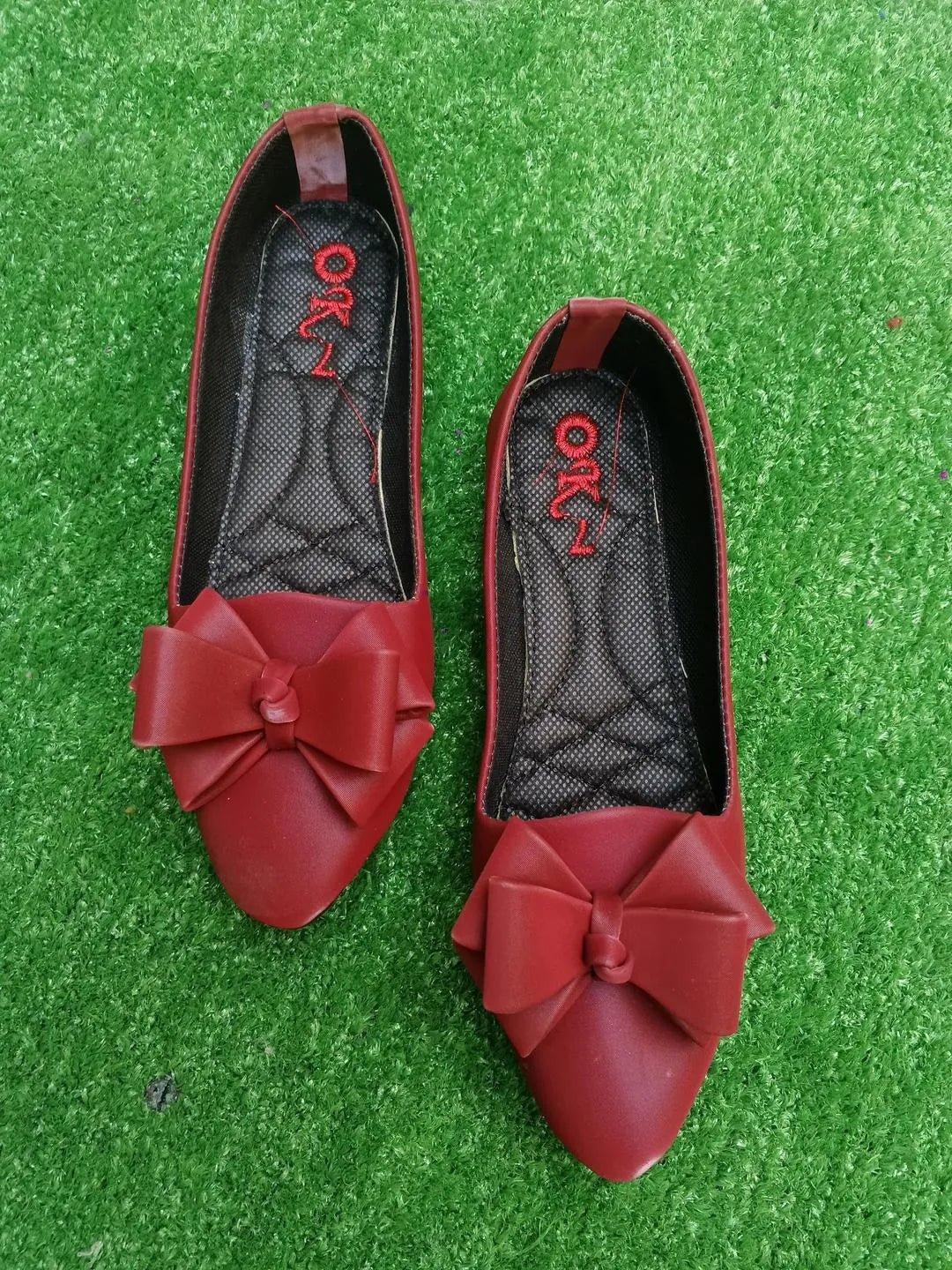 Maroon Satin Bow Pumps Women Formal Casual