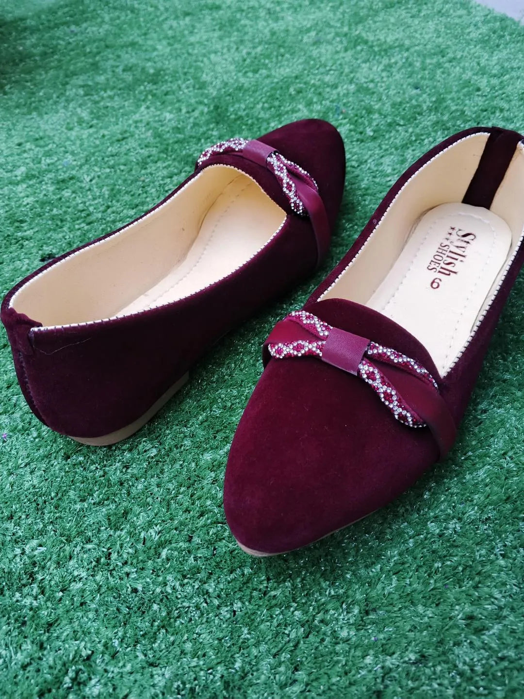Maroon Velvet Bow Pumps Women Formal Casual