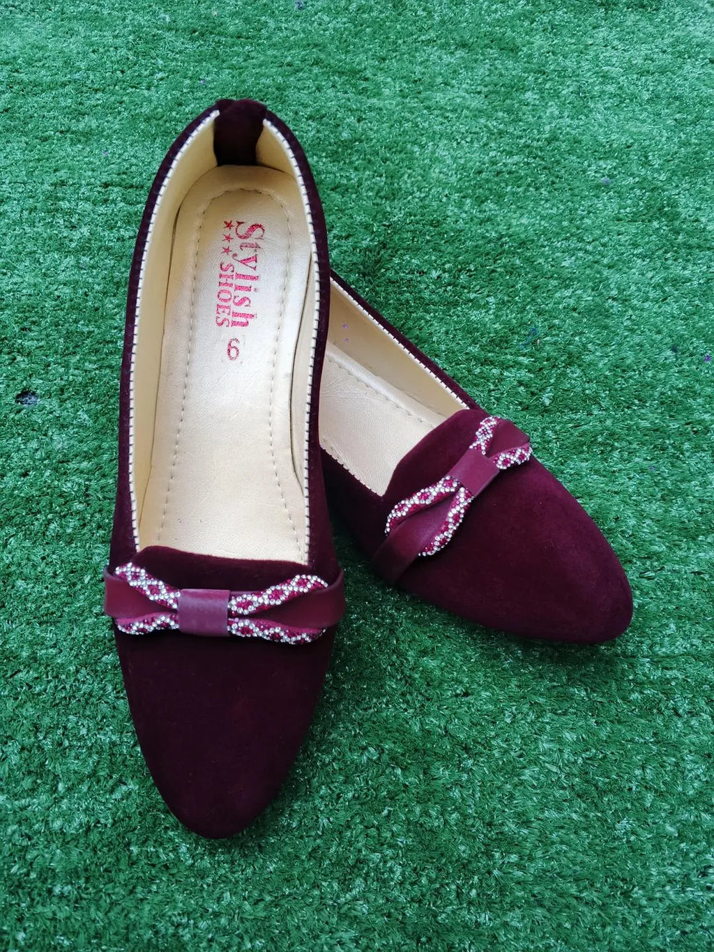 Maroon Velvet Bow Pumps Women Formal Casual