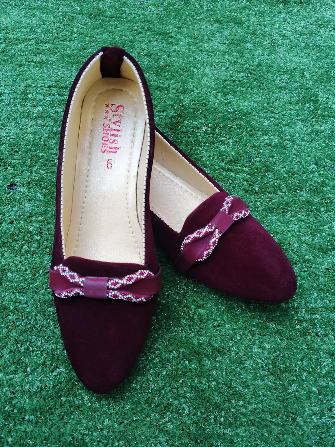 Maroon Velvet Bow Pumps Women Formal Casual