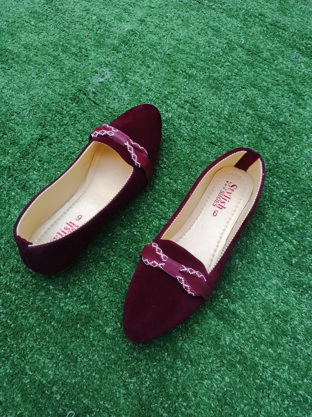 Maroon Velvet Bow Pumps Women Formal Casual