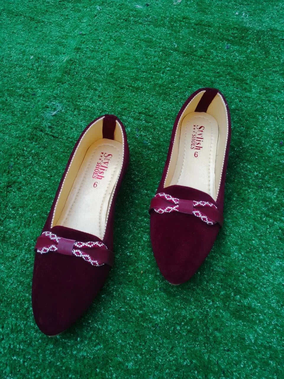 Maroon Velvet Bow Pumps Women Formal Casual