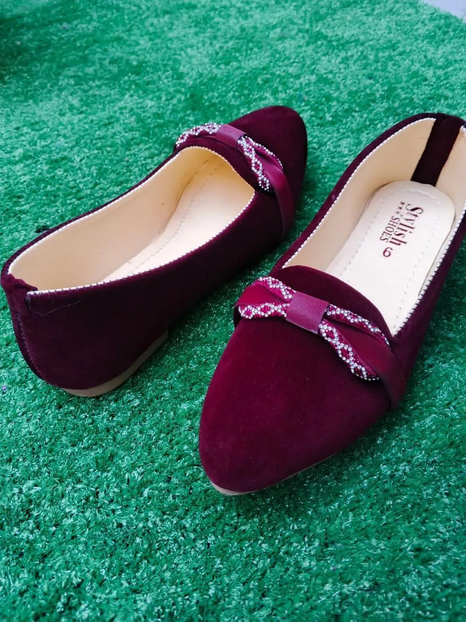 Maroon Velvet Bow Pumps Women Formal Casual