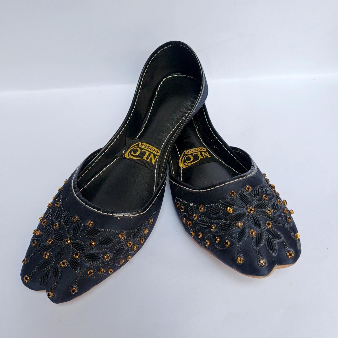 Women's Black Beaded Synthetic Khussa Shoes